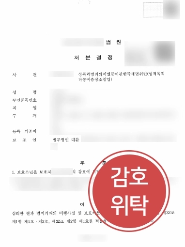 미성년자성범죄 조력 | 성폭력처벌법으로 송치된 미성년자 의뢰인, 대륜 조력받아 ‘감호위탁’으로 방어